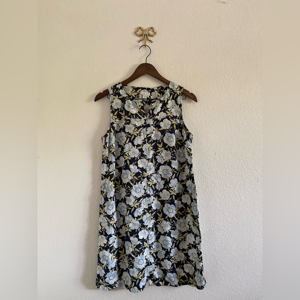 J. Jill Love Linen Womens Shift Dress Linen Sleeveless Blue Floral Petite XS
